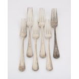 Six late 19th Century fiddle and thread silver dessert forks, 11.3 ozs 351 grams SILVER