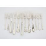 Twelve various decorative silver forks, including Victorian , 15.4 ozs 480 grams SILVER