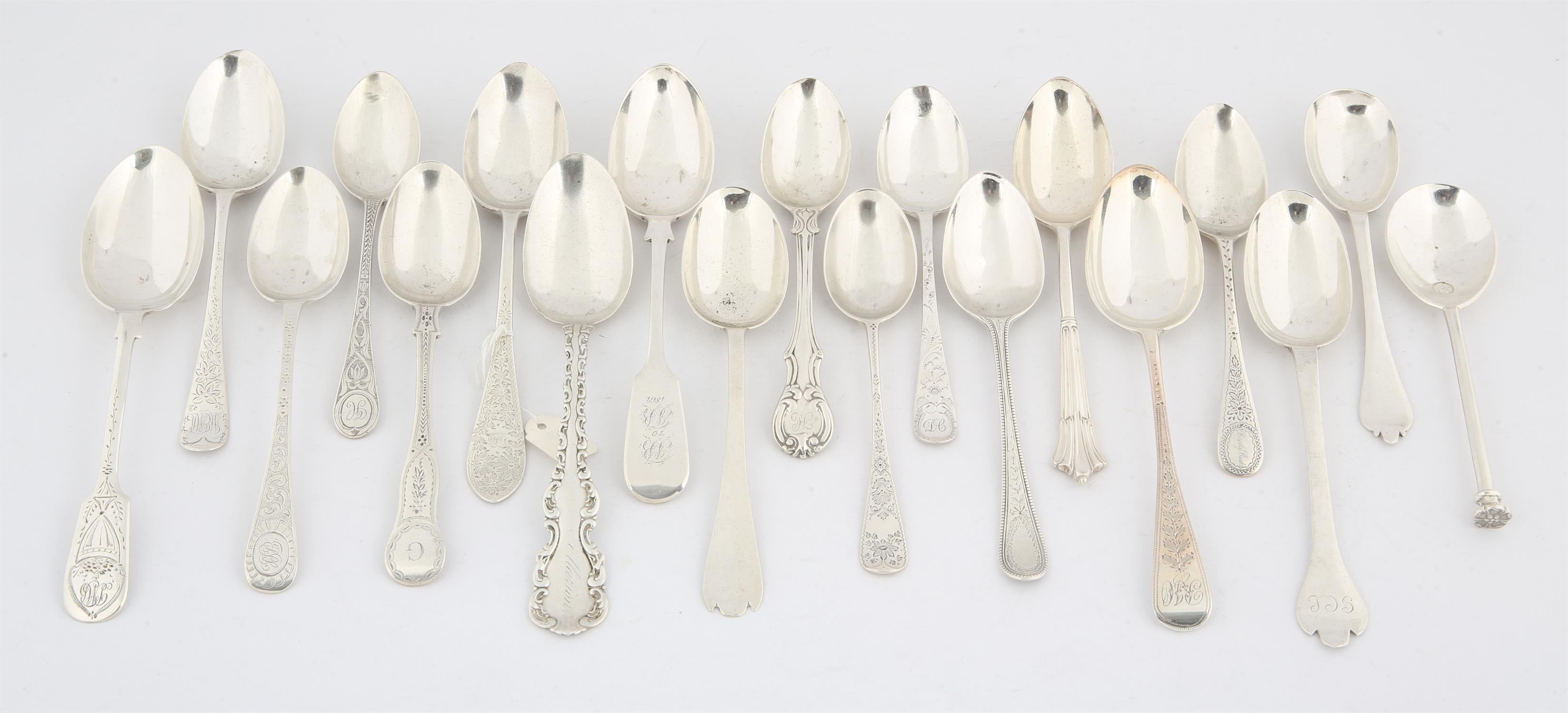 Nineteen various decorative silver spoons, including Victorian , 19.1 ozs 592 grams SILVER