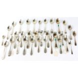 Collection of George III and later tea spoons approx thirty six, 18 ozs 560 grams SILVER