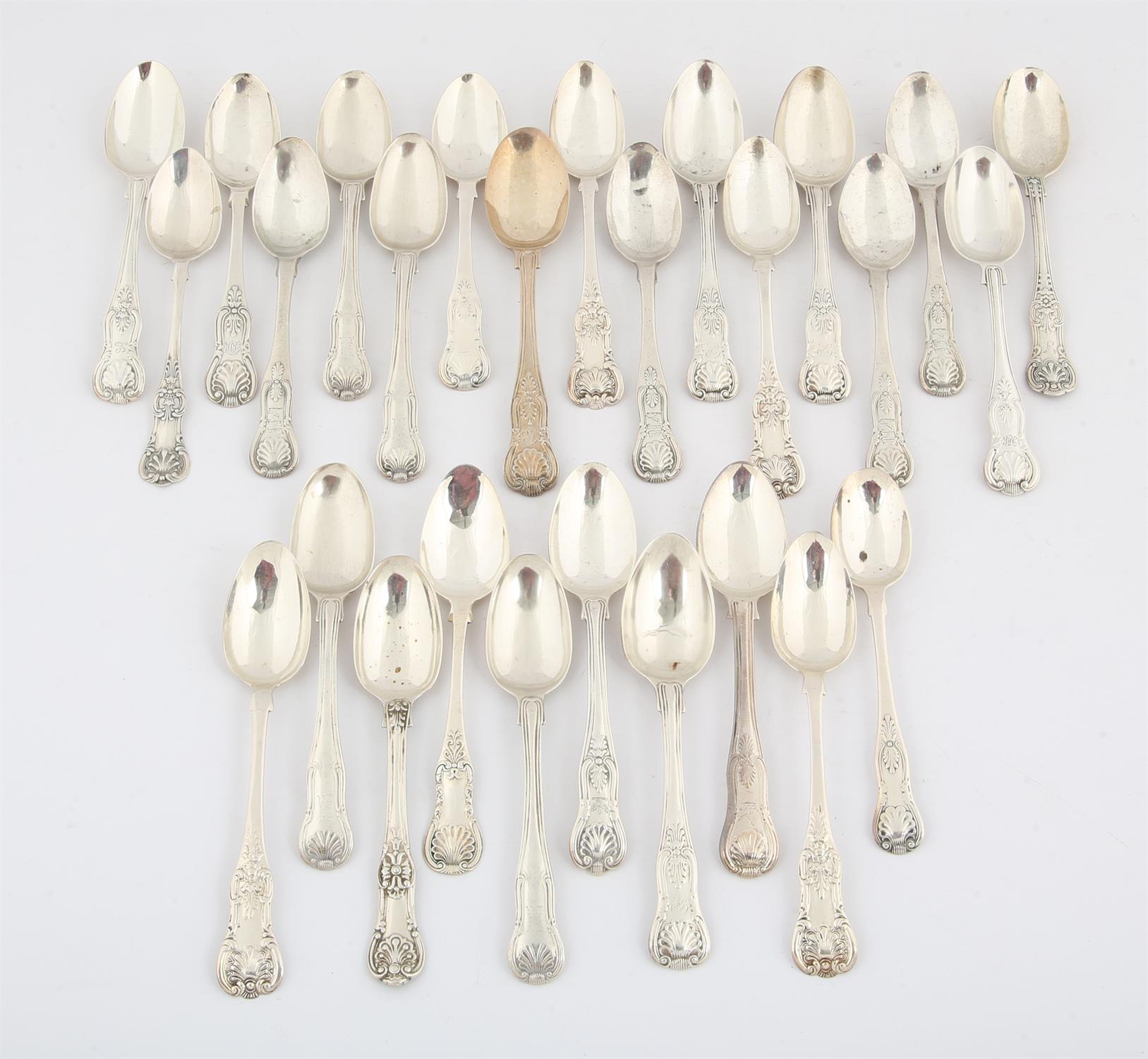 Twenty seven small George III and later Kings pattern silver spoons, 24.3 ozs 755 grams SILVER