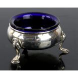 George III round silver salt,, matched blue glass liner, 2 ozs 62 grams SILVER COLLECTION OF