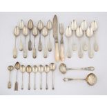 Set of six early Victorian fiddle pattern tea spoons with foliate engraving Exeter 1853,