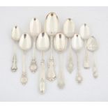 Ten various decorative silver spoons, including Victorian and some 800 standard foreign, 13.