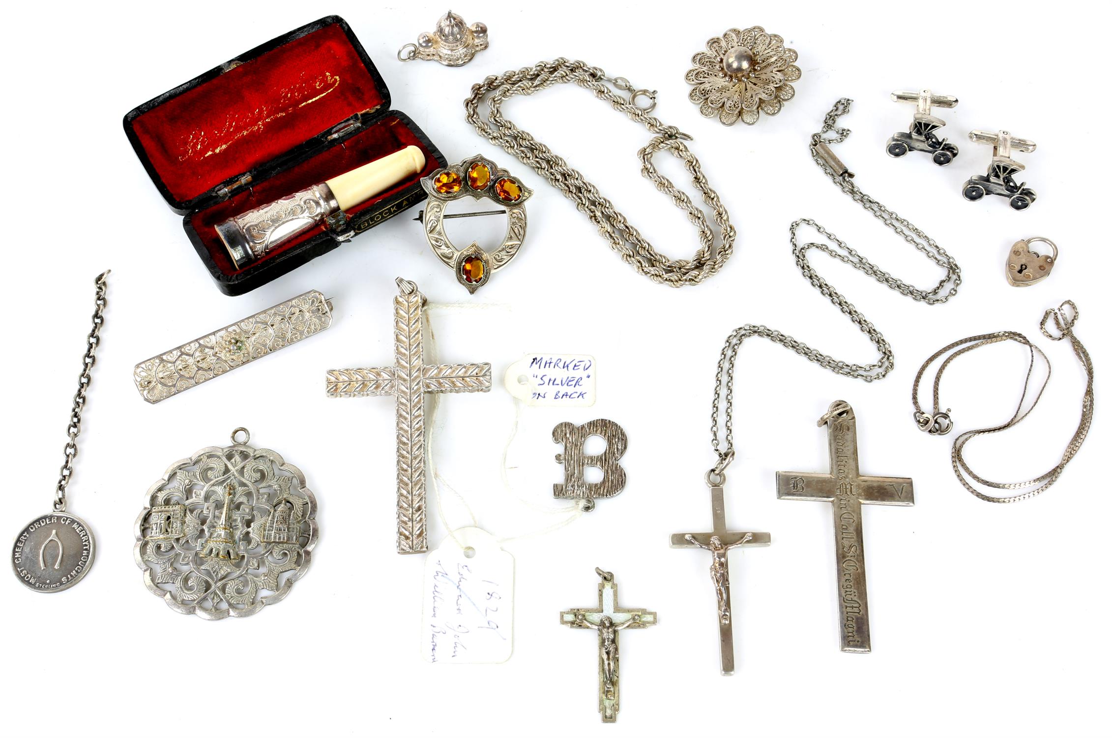 Four crucifixes and various small items including chains, etc, some silver SILVER COLLECTION OF