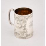 Victorian engraved silver Christening mug, with "C" handle, Sheffield 1898, 3.4 ozs 105 grams