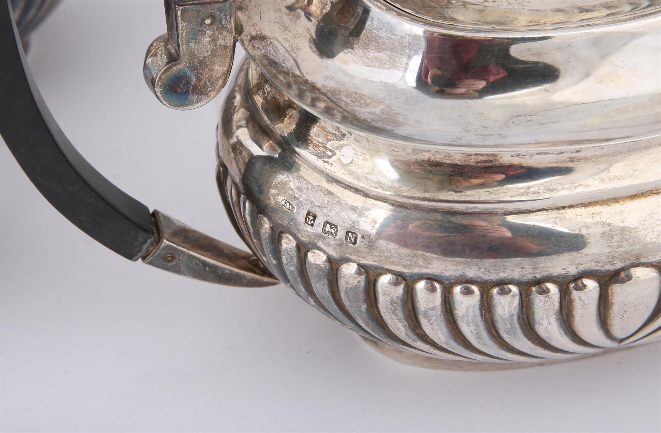 George VI, oval fluted silver four piece tea and coffee service, makers S&W, Birmingham 1937, - Image 2 of 2