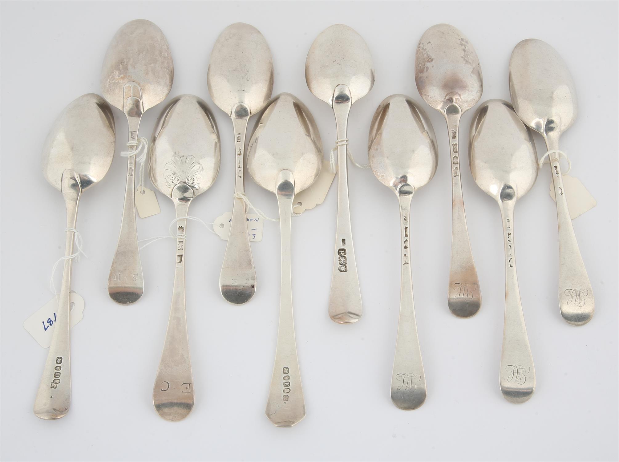 Ten various 18th century silver Old English pattern table spoons, 20.6 ozs 641 grams SILVER - Image 2 of 2