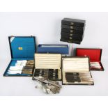 Cased sets and other silver plated items, and various empty cases SILVER COLLECTION OF SIR RAY