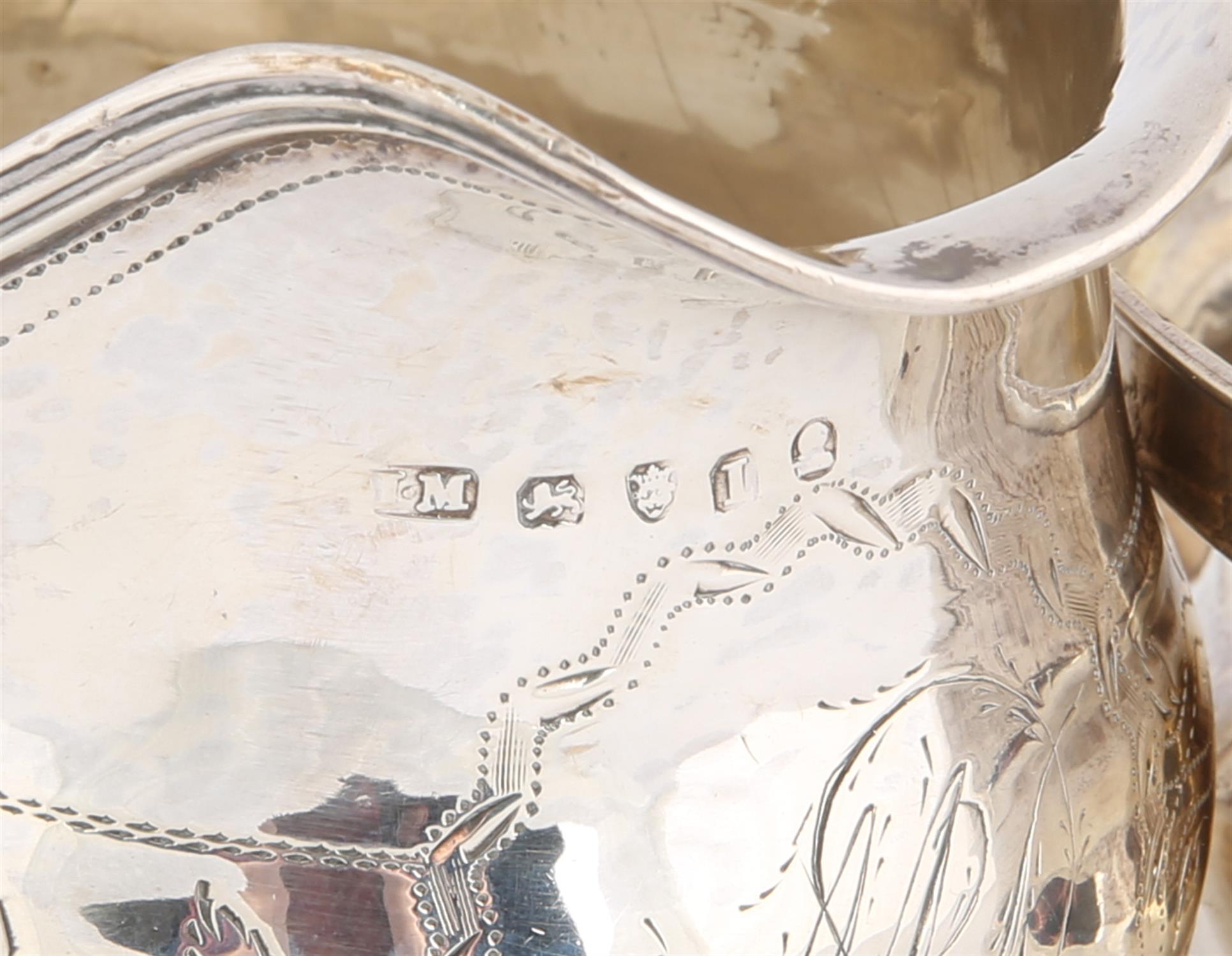 George III silver flat bottom cream jug, with a bank of engraved decoration, London 1804, 2. - Image 2 of 2
