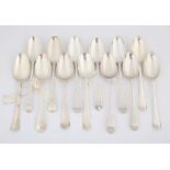 Thirteen various 18th century silver Old English Pattern table spoons, 25 ozs 790 grams SILVER