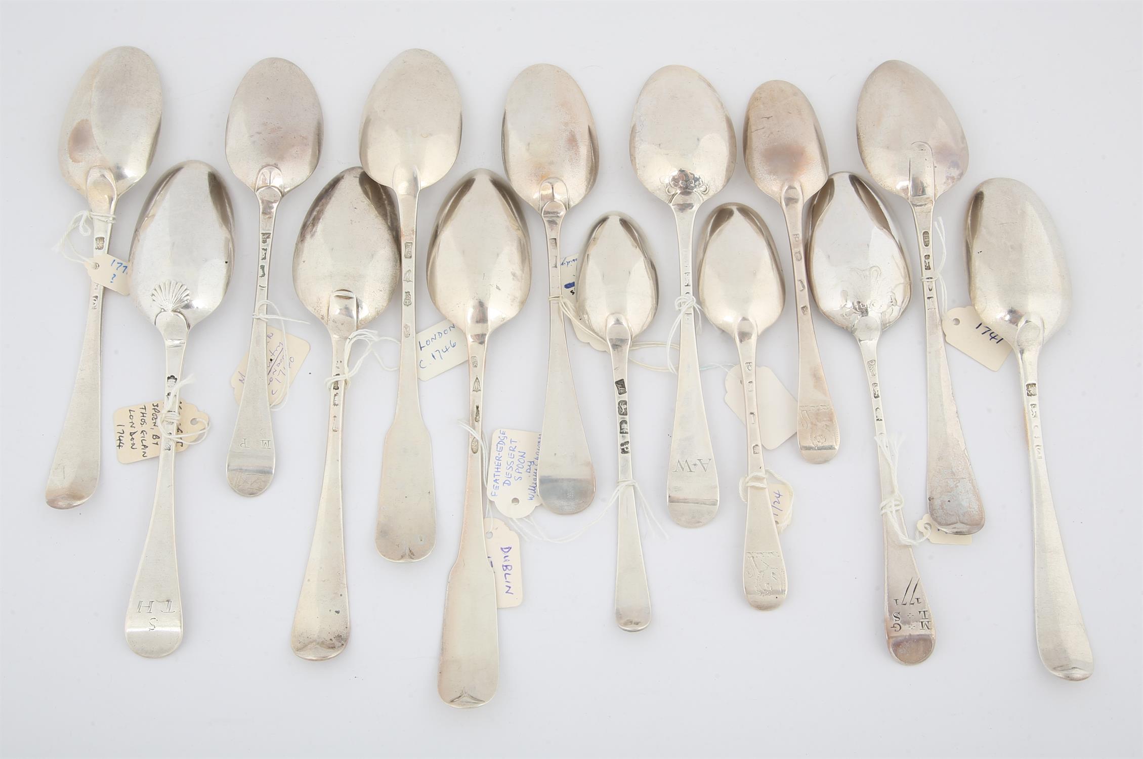Fourteen various 18th Century silver table spoons, 23.5 ozs 730 grams SILVER COLLECTION OF SIR - Image 2 of 2
