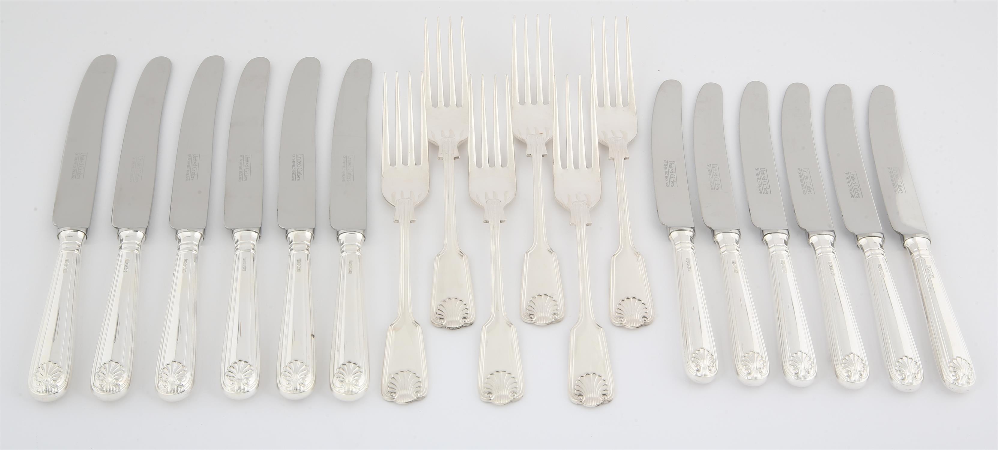 Modern silver cutlery comprising six large and six small silver handled knives, and six fiddle