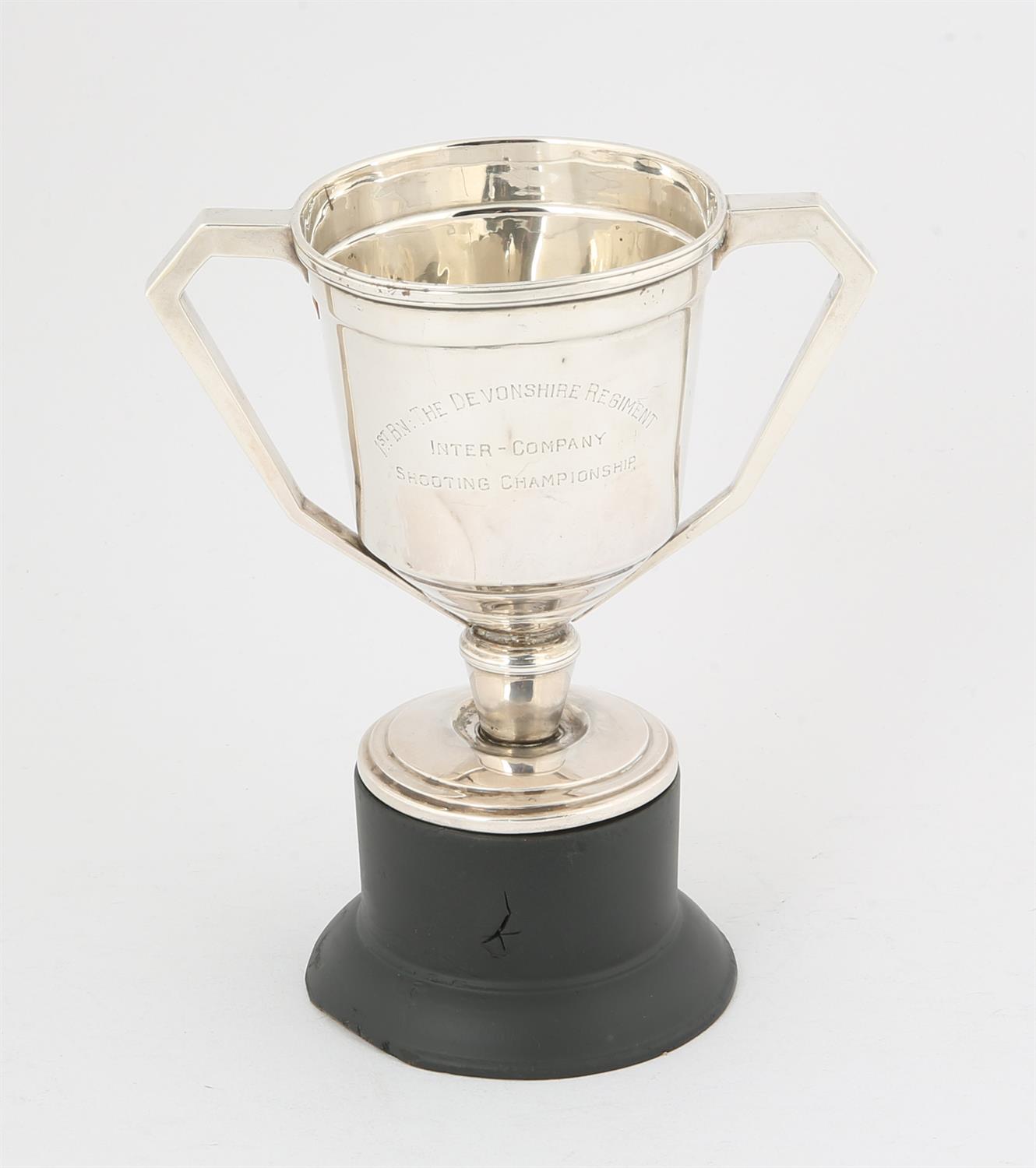 Two handled silver trophy cup engraved "1st Bn The Devonshire Regiment inter company shooting