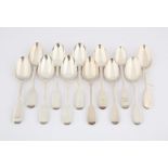 Twelve various silver fiddle pattern dessert spoons, George III and later, 17.2 ozs 535 grams