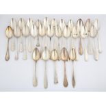 Twenty seven large Continental spoons mostly silver a few plated, gross weight 48 ozs 1481 grams