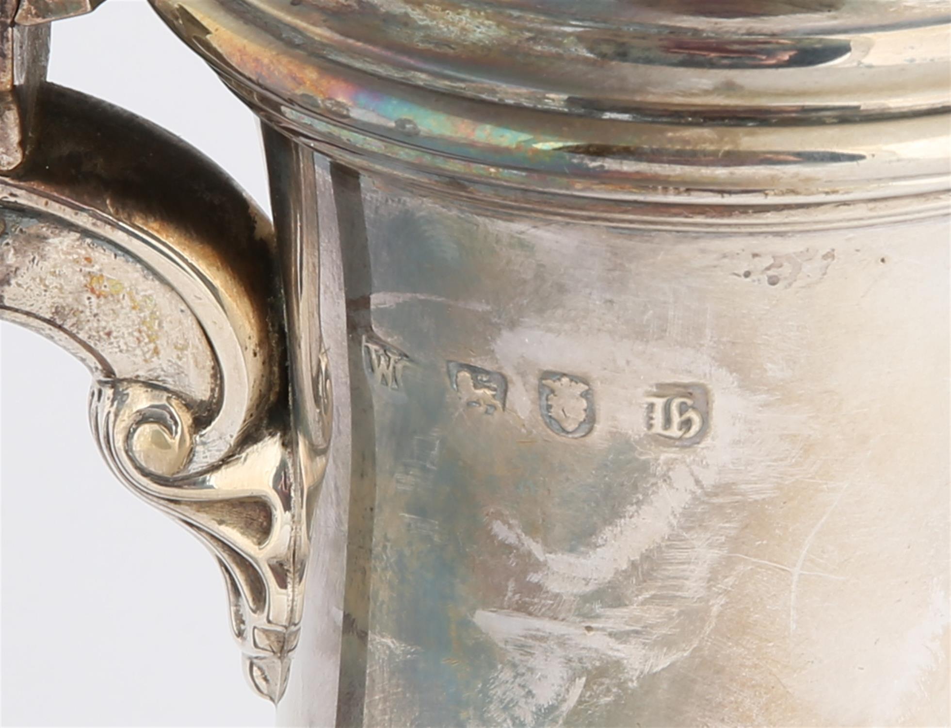 George III coffee pot of baluster form and scrolling fruitwood handle, engraved with an armorial - Image 2 of 2