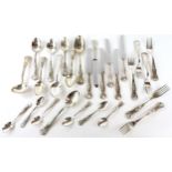 Kings pattern flatware mostly marked 800 some pieces with English hall marks, comprising seven