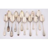 Thirteen various George III silver table spoons, 24.1 ozs 762 grams SILVER COLLECTION OF SIR RAY