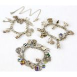 Three silver charm bracelets with charms SILVER COLLECTION OF SIR RAY TINDLE CBE DL 1926-2022