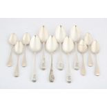 Six George silver Old English pattern dessert spoons and six tea-spoons, 9.6 ozs,