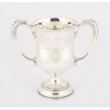 20th century silver two handled trophy cup, engraved, " The People national darts team championship