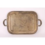 Victorian two handled silver plated tray with gadrooned borders, 58 cms wide SILVER COLLECTION OF