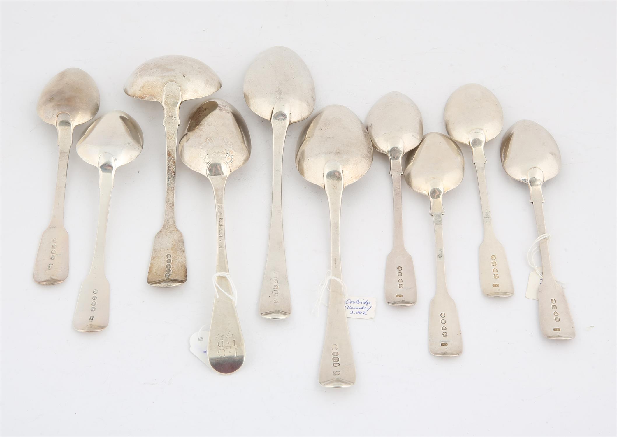 George III and later various silver flatware comprising, sauce ladle, three table spoons and six - Image 2 of 2