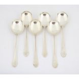 George V six silver soup spoons by Mappin and Webb, Sheffield 1929, 13.5 ozs 420 grams SILVER