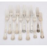 Eleven various, silver Kings pattern dessert forks, 19.8 ozs 616 grams SILVER COLLECTION OF SIR