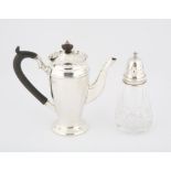 Silver coffee pot by Mappin & Webb Birmingham 1924 gross weight 10.6oz 330gm, and a glass and