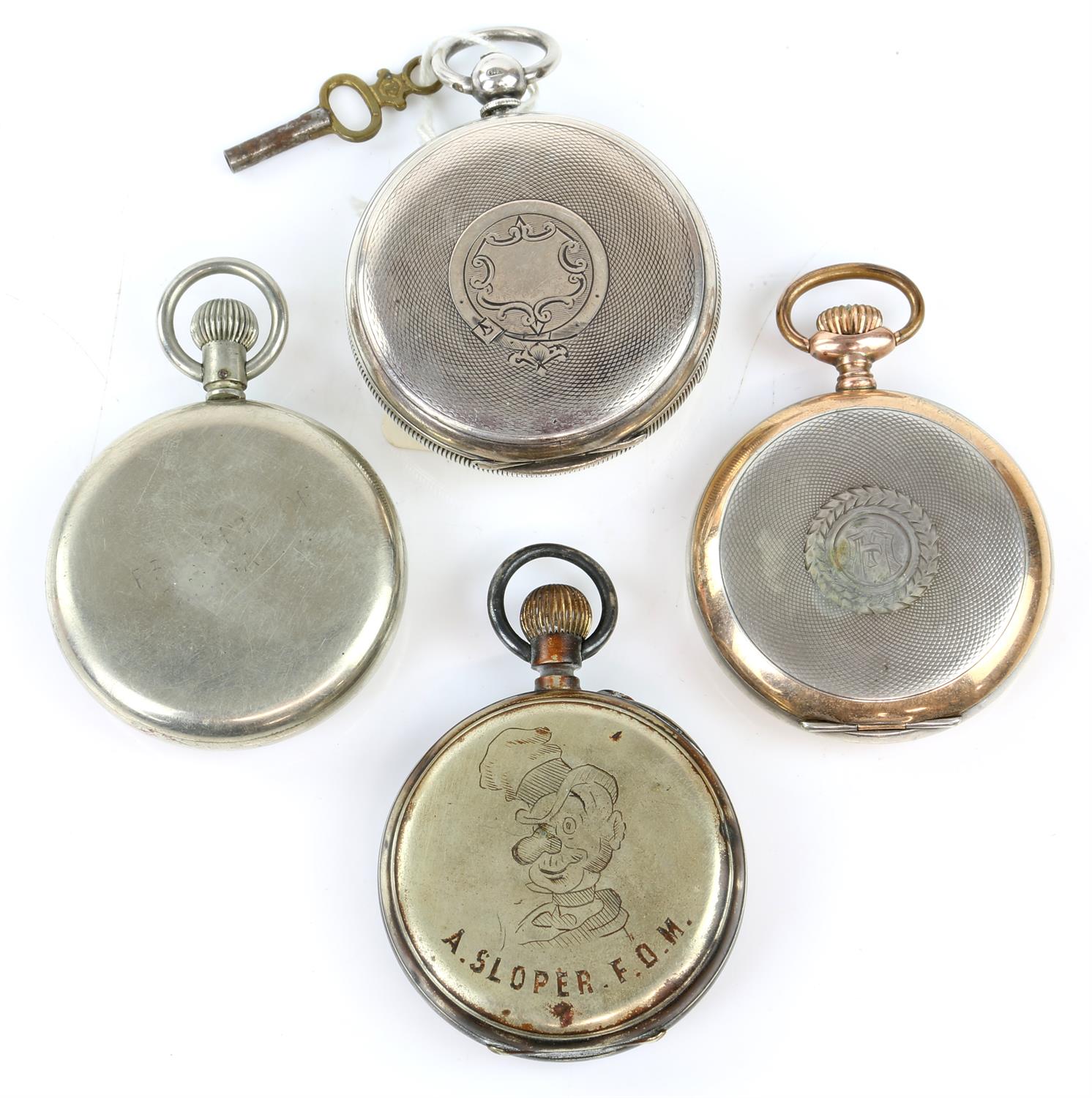 Four pocket watches, a silver open face pocket watch, Chester 1895, and three in base metal, - Image 2 of 5