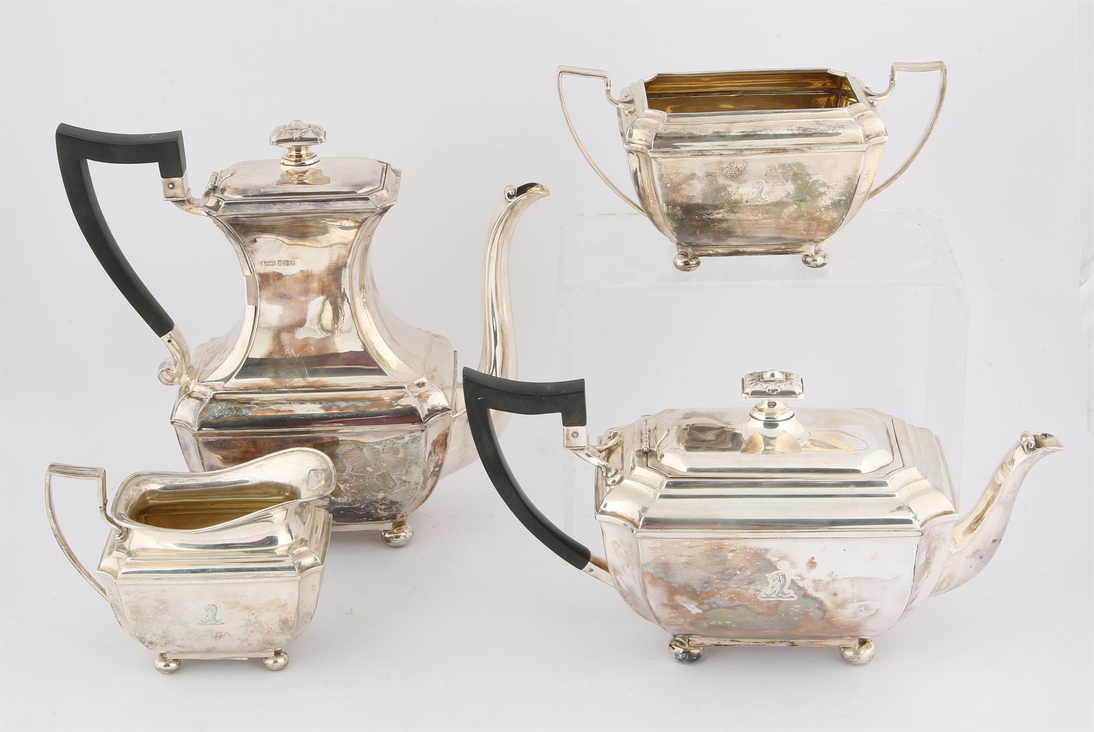George IV silver four-piece tea and coffee service, marks for James Dixon and Son, Sheffield, 1910,