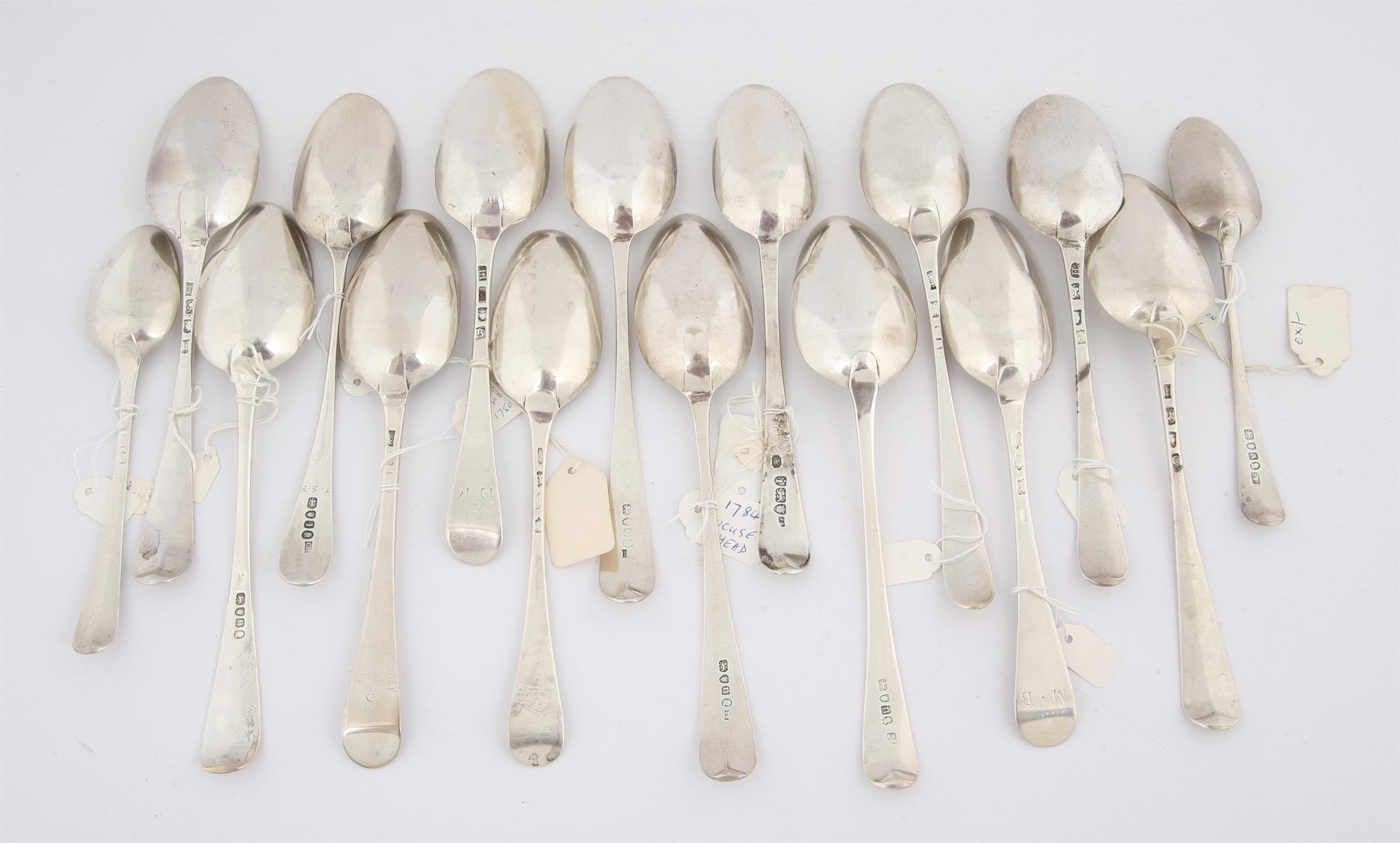 Sixteen 18th century silver Old English Pattern spoons, 28ozs 868 grams SILVER COLLECTION OF SIR - Image 2 of 3