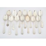 Fourteen various 18th century 18th century silver table spoons, 25.8 ozs 802 grams SILVER