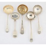 Three George III sauce ladles and two sifter ladles, 6.9 ozs 216 grams SILVER COLLECTION OF