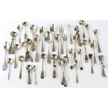 Large quantity of George III and later silver salt and mustard spoons, small spoons and forks etc