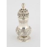 Victorian silver sugar caster, with embossed decoration, Birmingham 1890, 14 cms high, 3.