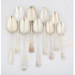 Nine various 18th century silver spoons 13,5 ozs 422 grams SILVER COLLECTION OF SIR RAY TINDLE