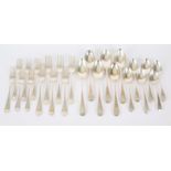 Composite Old English Pattern silver flatware, six table spoons, six table forks.