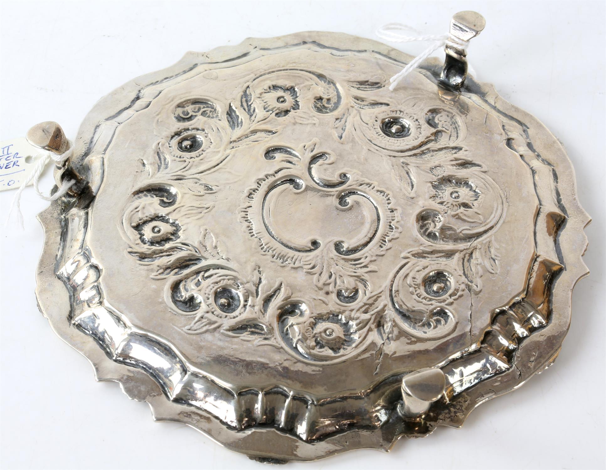 George II silver waiter with embossed flower and foliage decoration, London, 6.5 ozs 204 grams - Image 2 of 3