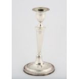 Oval silver tapering candlestick with reeded decoration, inscribed "presented to the officers 123rd