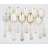 Ten various 18th Century silver spoons, 17.4 ozs 543 grams SILVER COLLECTION OF SIR RAY TINDLE