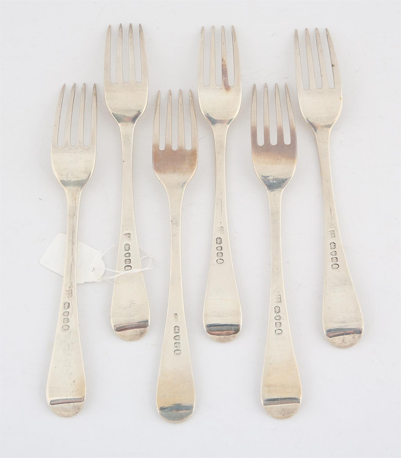 Six George III silver Old English pattern table forks, 12.3 ozs 382 grams SILVER COLLECTION OF - Image 2 of 2