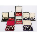 Eight cased sets mostly silver teaspoons SILVER COLLECTION OF SIR RAY TINDLE CBE DL 1926-2022