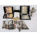 Various silver plated items including a cocktail shaker, and cutlery etc SILVER COLLECTION OF SIR