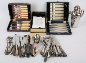 Various silver plated items including a cocktail shaker, and cutlery etc SILVER COLLECTION OF SIR
