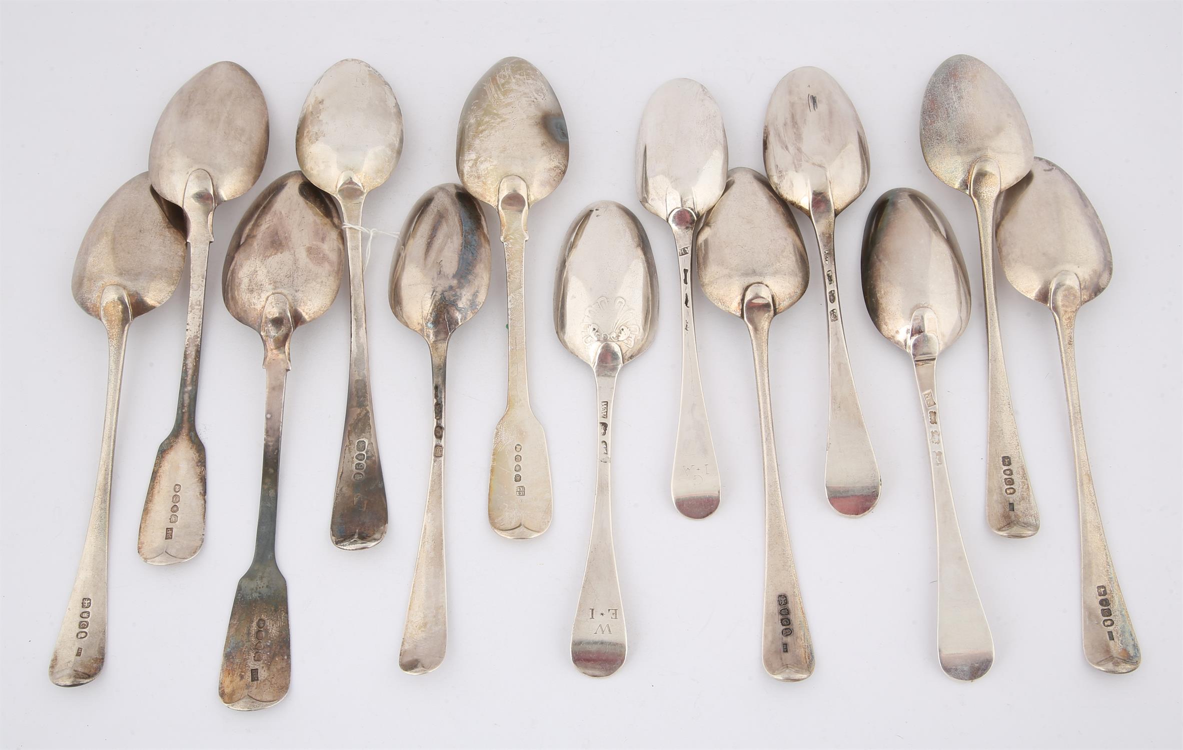 Thirteen various George III silver table spoons, 24.1 ozs 762 grams SILVER COLLECTION OF SIR RAY - Image 2 of 2