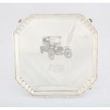 Elizabeth II octagonal silver salver inscribed, with a vintage car and Ray Tindle President of the