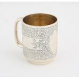 Victorian silver christening mug with foliage decorated bands London 1877, 4.8 ozs 146 grams